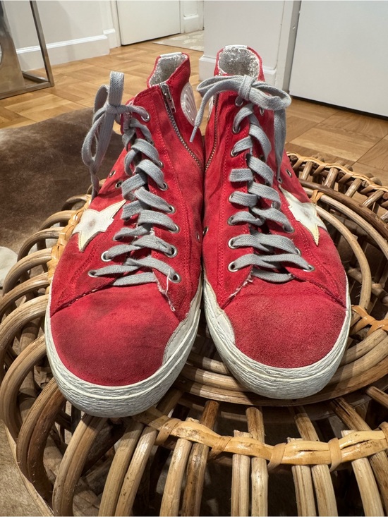 Golden Goose Other - Golden Goose Red Suede High-Top Sneakers with White Star